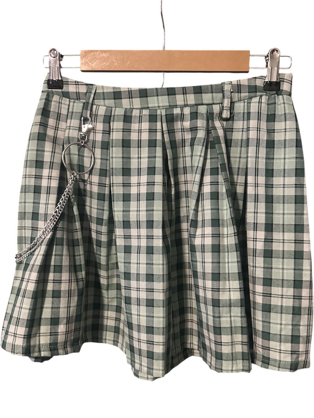 Hot Topic Plaid Chain Pleated Skirt Green Size Small